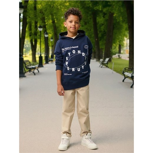 Sinsay - Bluza hoodie z nadrukiem - granatowy ze sklepu Sinsay w kategorii Bluzy chłopięce - zdjęcie 185811632