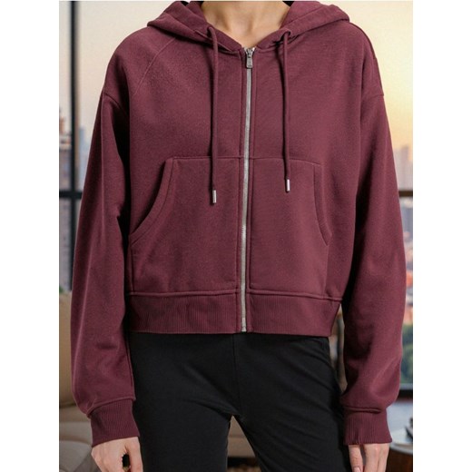 Sinsay - Bluza z kapturem z zapięciem - bordowy ze sklepu Sinsay w kategorii Bluzy damskie - zdjęcie 185811931