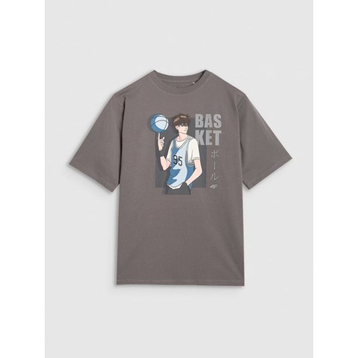 Chłopięcy t-shirt oversize z nadrukiem 4F 4FJRAW25TTSHM3062 - szary ze sklepu Sportstylestory.com w kategorii T-shirty chłopięce - zdjęcie 185812213