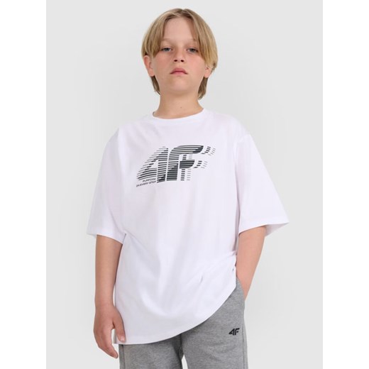 Chłopięcy t-shirt z nadrukiem 4F 4FJRAW25TTSHM3165 - biały ze sklepu Sportstylestory.com w kategorii T-shirty chłopięce - zdjęcie 185812234