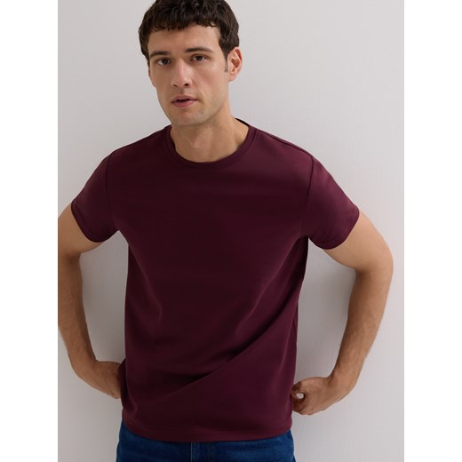 Reserved - T-shirt slim z bawełny merceryzowanej - bordowy ze sklepu Reserved w kategorii T-shirty męskie - zdjęcie 185814450