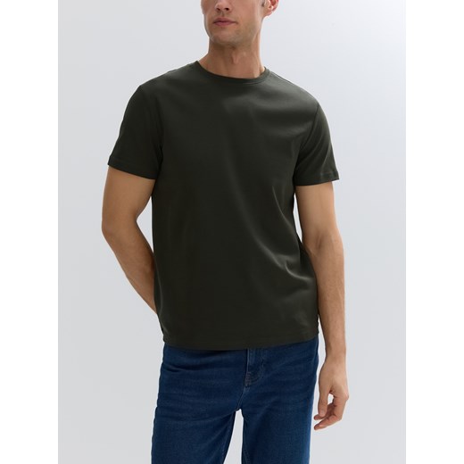 Reserved - T-shirt slim z bawełny merceryzowanej - zielony ze sklepu Reserved w kategorii T-shirty męskie - zdjęcie 185814454