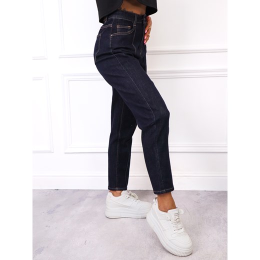SPODNIE JEANSOWE MOM FIT Z PRZESZYCIAMI Z PRZODU NOGAWEK- GRANATOWE Olika M olika.com.pl
