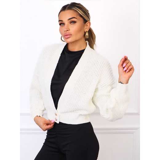 SWETER KARDIGAN ZAPINANY NA GUZIKI- BIAŁY ze sklepu olika.com.pl w kategorii Swetry damskie - zdjęcie 185817934