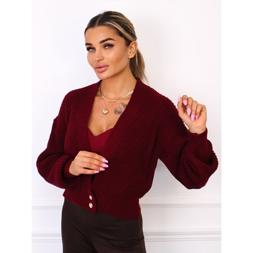 SWETER KARDIGAN ZAPINANY NA GUZIKI- BORDOWY ze sklepu olika.com.pl w kategorii Swetry damskie - zdjęcie 185817941