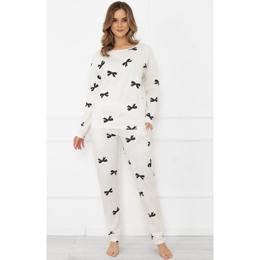 Długa piżama damska w kokardki Figaro, Kolor ecru-wzór, Rozmiar S, Italian Fashion ze sklepu Primodo w kategorii Piżamy damskie - zdjęcie 185821400