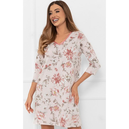 Damska koszula nocna w kwiaty - SALTA, Kolor jasnoróżowy-wzór, Rozmiar S, Italian Fashion ze sklepu Primodo w kategorii Koszule nocne - zdjęcie 185821450