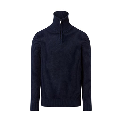 Selected Męski sweter z dzianiny - SLHLand Mężczyźni Prążki granatowy jednolity ze sklepu vangraaf w kategorii Swetry męskie - zdjęcie 185826381