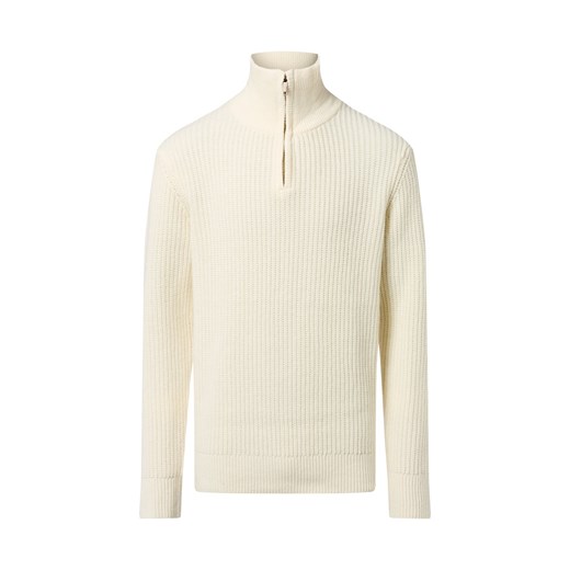 Selected Męski sweter z dzianiny - SLHLand Mężczyźni Prążki écru jednolity ze sklepu vangraaf w kategorii Swetry męskie - zdjęcie 185826382