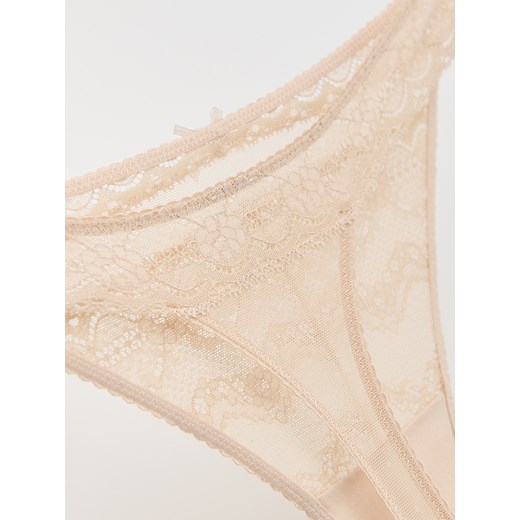 Reserved - Koronkowe majtki typu stringi - kremowy Reserved M Reserved
