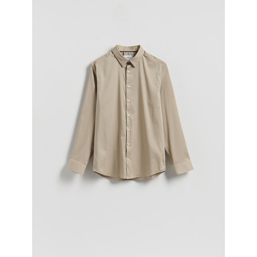 Reserved - Gładka koszula slim fit - beżowy ze sklepu Reserved w kategorii Koszule męskie - zdjęcie 185827071