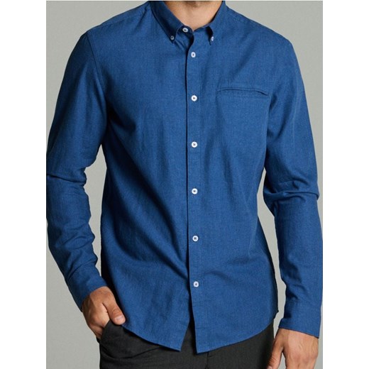 Sinsay - Bawełniana koszula slim fit - niebieski ze sklepu Sinsay w kategorii Koszule męskie - zdjęcie 185828063
