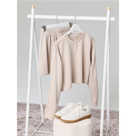 Sinsay - Bluza z dekoracyjnymi lampasami soft touch - beżowy ze sklepu Sinsay w kategorii Bluzy damskie - zdjęcie 185828250
