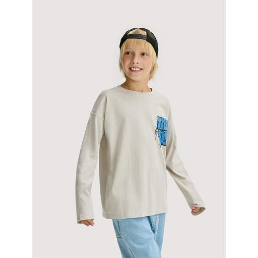 Reserved - Bawełniany longsleeve - jasnoszary ze sklepu Reserved w kategorii T-shirty chłopięce - zdjęcie 185832023