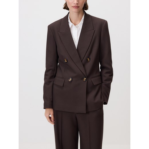 Reserved - Dwurzędowa marynarka - ciemnobrązowy ze sklepu Reserved w kategorii Marynarki damskie - zdjęcie 185836290