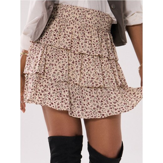 Sinsay - Wiskozowa wzorzysta spódnica mini z falbanami - wielobarwny Sinsay XXL Sinsay