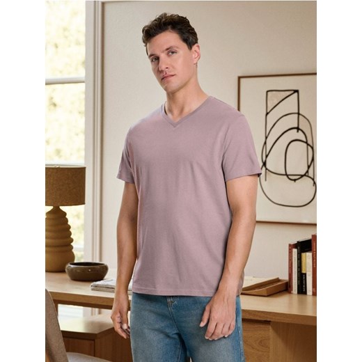 Sinsay - Koszulka basic z dekoltem w serek - różowy ze sklepu Sinsay w kategorii T-shirty męskie - zdjęcie 185837010