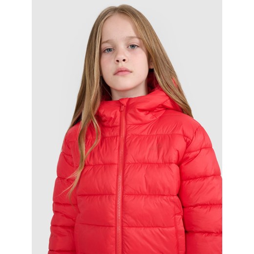 Dziewczęca kurtka puchowa pikowana 4F 4FJRAW25TDJAF0816 - czerwona ze sklepu Sportstylestory.com w kategorii Kurtki dziewczęce - zdjęcie 185837300