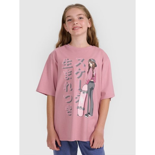 Dziewczęcy t-shirt oversize z nadrukiem 4F 4FJRAW25TTSHF2936 - różowy - id: 329430 - marki 4f Junior - 185837504 Dziewczęcy t-shirt oversize z nadrukiem 4F 4FJRAW25TTSHF2936 - różowy ze sklepu Sportstylestory.com w kategorii Bluzki dziewczęce - zdjęcie 185837504