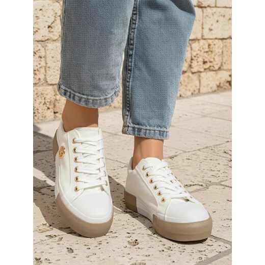 Białe sneakersy damskie Aurelio Canvas ze sklepu royalfashion.pl w kategorii Trampki damskie - zdjęcie 185838582
