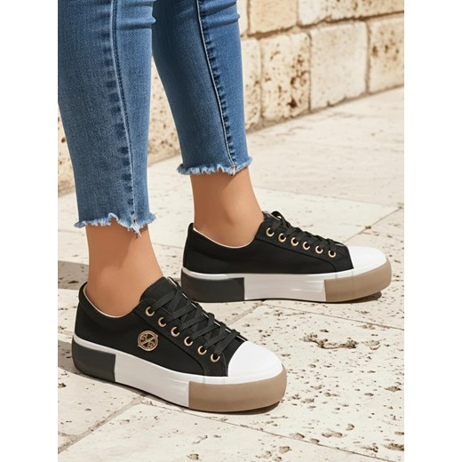 Czarne sneakersy damskie Aurelio Canvas ze sklepu royalfashion.pl w kategorii Trampki damskie - zdjęcie 185838591