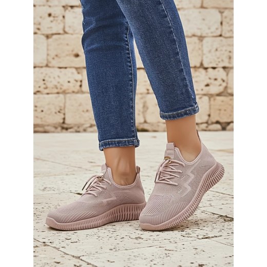 Aurelia Rosa – damskie buty sportowe Royalfashion z tkaniny, różowe, płaski obcas ze sklepu royalfashion.pl w kategorii Buty sportowe damskie - zdjęcie 185838633