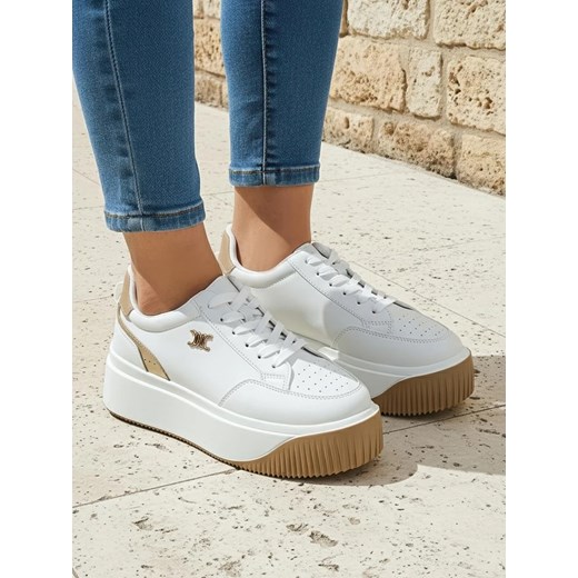 Damskie sneakersy Arianna Bianco na platformie ze skóry ekologicznej 5 cm ze sklepu royalfashion.pl w kategorii Buty sportowe damskie - zdjęcie 185838653