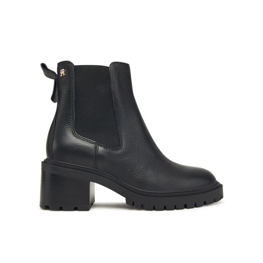 Botki Tommy Hilfiger Th Leather Chelsea Cleated Heel FW0FW08774 Czarny ze sklepu eobuwie.pl w kategorii Botki - zdjęcie 185839430