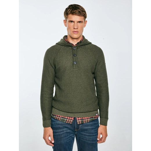 Sweter męski z kapturem khaki Carlson 303 ze sklepu Big Star w kategorii Swetry męskie - zdjęcie 185842653