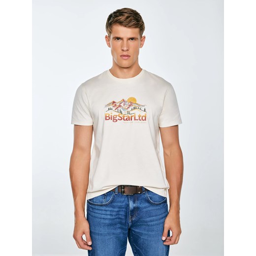 Koszulka męska z nadrukiem kremowa Mifer 103 ze sklepu Big Star w kategorii T-shirty męskie - zdjęcie 185842744