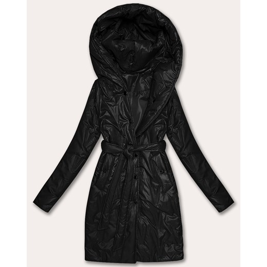 Pikowany płaszcz damski z paskiem S'West czarny (B8508-1) ze sklepu goodlookin.pl w kategorii Płaszcze damskie - zdjęcie 185842863