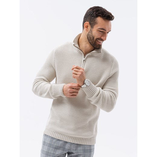 Sweter męski ze stójką na suwak - biały V1 E194 ze sklepu ombre w kategorii Swetry męskie - zdjęcie 185843102
