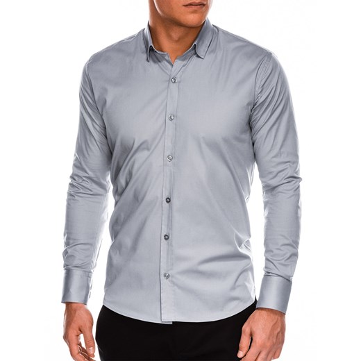 Koszula męska z długim rękawem SLIM FIT - szara K504 ze sklepu ombre w kategorii Koszule męskie - zdjęcie 185843190