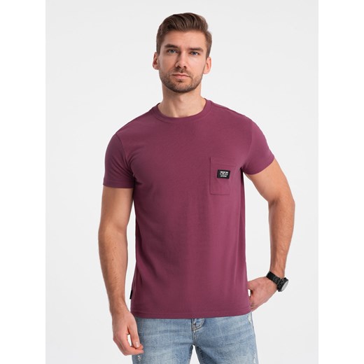 T-shirt męski bawełniany z kieszonką - ciemnoróżowy V5 S1743 ze sklepu ombre w kategorii T-shirty męskie - zdjęcie 185843194