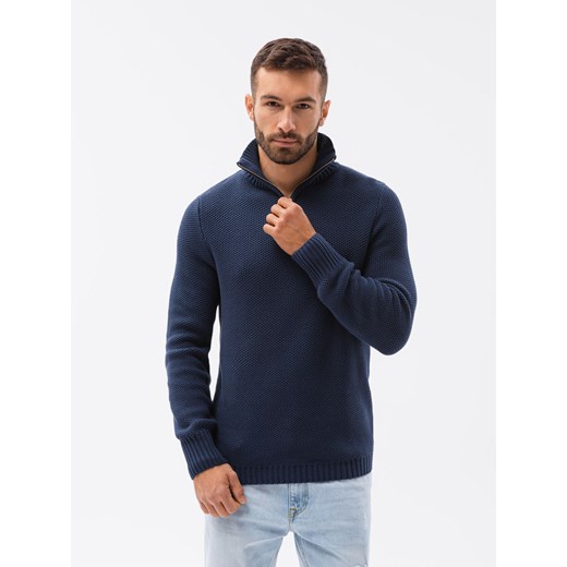 Sweter męski ze stójką - ciemnoniebieski V7 E194 ze sklepu ombre w kategorii Swetry męskie - zdjęcie 185843271