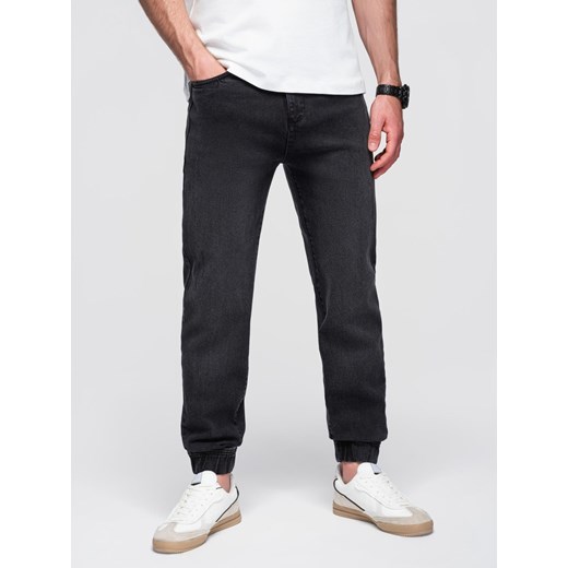 Męskie spodnie jeansowe JOGGERY z klasyczna opaśnicą - czarne V3 OM-PADJ-0265 ze sklepu ombre w kategorii Jeansy męskie - zdjęcie 185843312