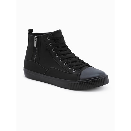 Buty męskie wysokie trampki z ozdobnym zamkiem - czarne V1 OM-FOTH-22FW-002 ze sklepu ombre w kategorii Trampki męskie - zdjęcie 185843442