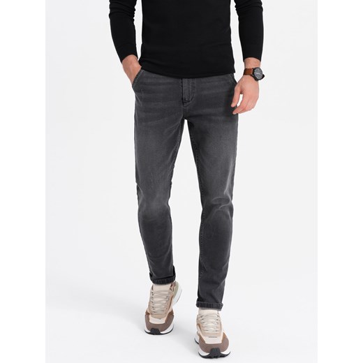 Spodnie męskie jeansowe SKINNY FIT z kieszeniami chino - grafitowe V7 OM-PADP-0100 ze sklepu ombre w kategorii Jeansy męskie - zdjęcie 185843472