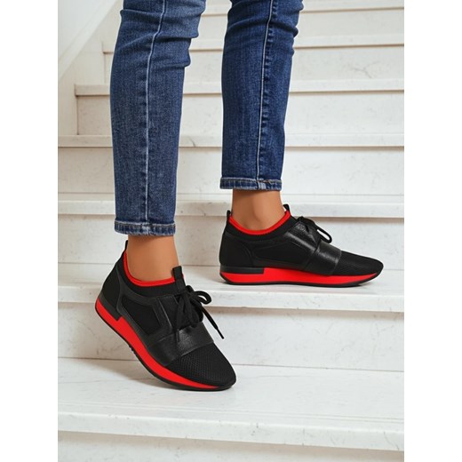 Damskie sneakersy Artemida Nero z tkaniny i ekoskóry z czerwonym akcentem ze sklepu royalfashion.pl w kategorii Buty sportowe damskie - zdjęcie 185845012