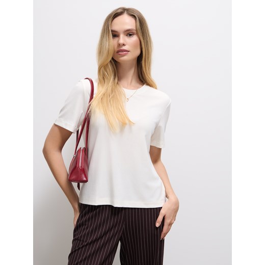 Mohito - T-shirt z dodatkiem wełny - kremowy ze sklepu Mohito w kategorii Bluzki damskie - zdjęcie 185845642