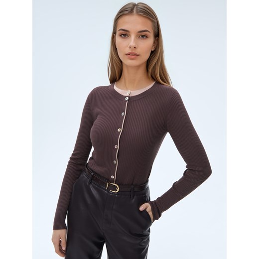 Mohito - Ciemnobrązowy kardigan z wiskozą - brązowy Mohito S Mohito