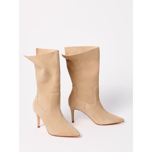 Mohito - Skórzane botki na szpilce - beżowy Mohito 36 Mohito