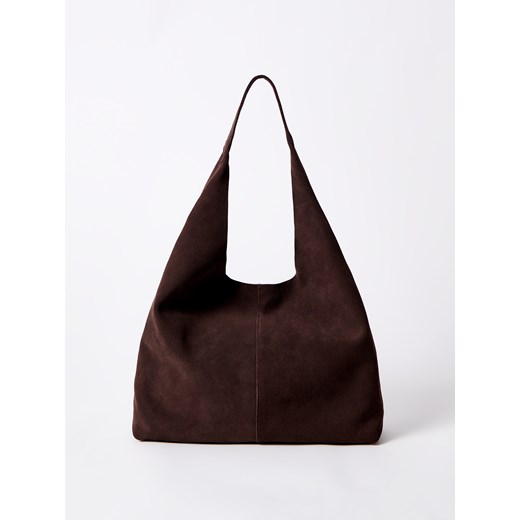 Mohito - Skórzana ciemnobrązowa torebka - ciemnobrązowy ze sklepu Mohito w kategorii Torby Shopper bag - zdjęcie 185846394