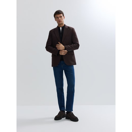 Reserved - Marynarka slim fit z wełną - ciemnobrązowy Reserved 50 Reserved