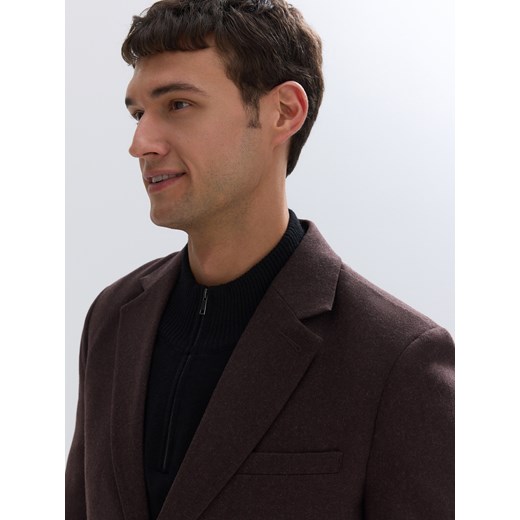 Reserved - Marynarka slim fit z wełną - ciemnobrązowy Reserved 48 Reserved