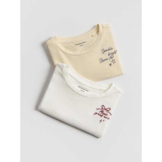 Reserved - Bawełniany t-shirt z haftem 2 pack - wielobarwny ze sklepu Reserved w kategorii Bluzki dziewczęce - zdjęcie 185848934