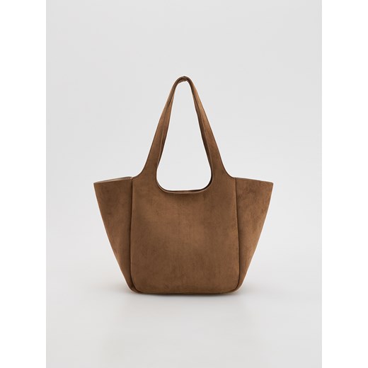 Reserved - Torebka shopper z imitacji zamszu - beżowy ze sklepu Reserved w kategorii Torebki damskie - zdjęcie 185849202