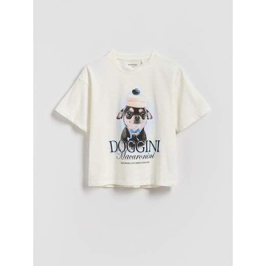 Reserved - Bawełniany t-shirt z nadrukiem - złamana biel ze sklepu Reserved w kategorii Bluzki dziewczęce - zdjęcie 185849881