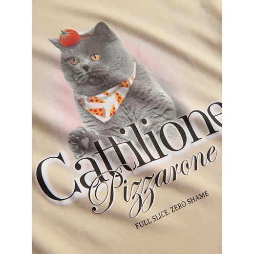 Reserved - Bawełniany t-shirt z nadrukiem - beżowy Reserved 158/164 (12-13 lat) Reserved