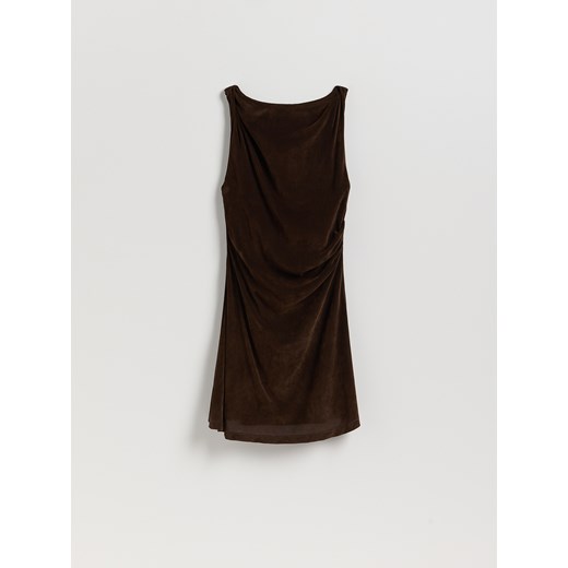 Reserved - Sukienka mini z marszczeniem - ciemnobrązowy ze sklepu Reserved w kategorii Sukienki - zdjęcie 185850083